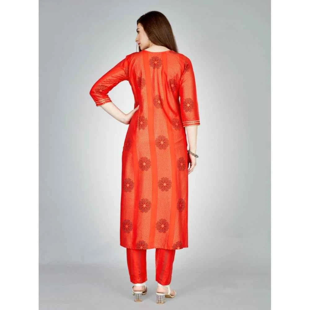 3-4 th Sleeve Embroidery Rayon Kurti Pant Set (Orange)