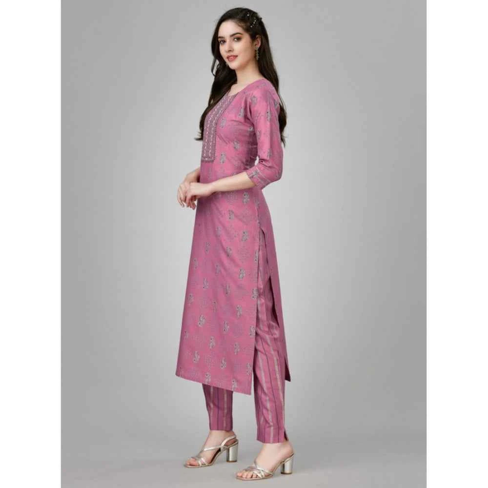 3-4 th Sleeve Embroidery Rayon Kurti Pant Set (Purple)