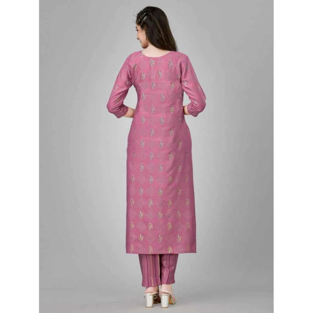 3-4 th Sleeve Embroidery Rayon Kurti Pant Set (Purple)
