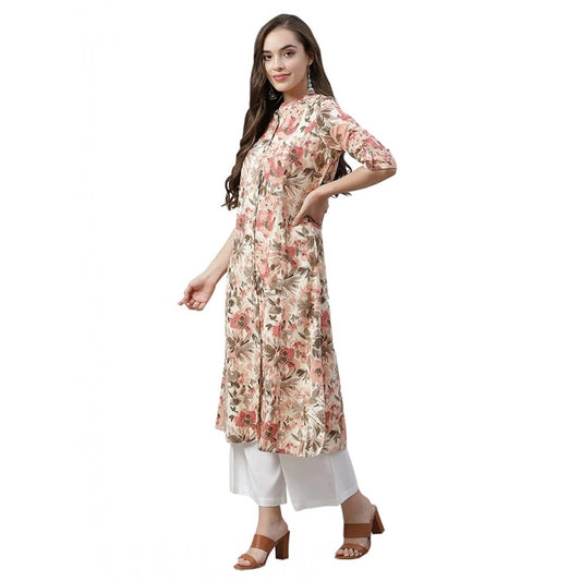 Floral Print Cotton Kurti - Multicolor Cotton Floral Design