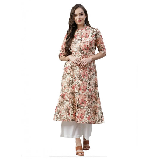 Floral Print Cotton Kurti - Multicolor Cotton Floral Design