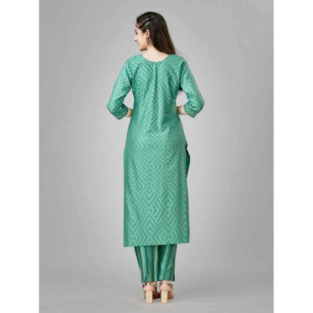 3-4 th Sleeve Embroidery Rayon Kurti Pant Set (Green)