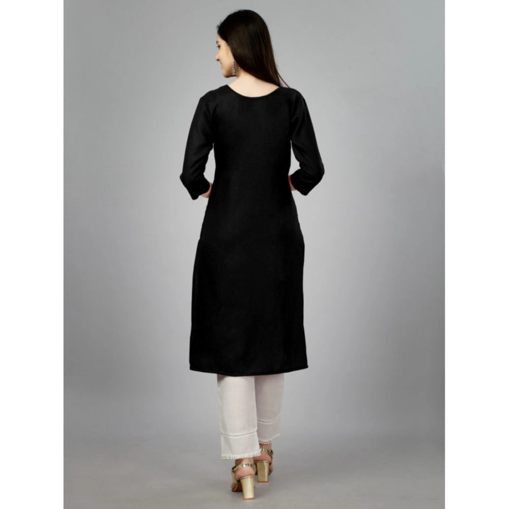 3-4th Sleeve Black Embroidery Cotton Kurti | Indian Ethnic Style