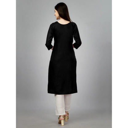 3-4th Sleeve Black Embroidery Cotton Kurti | Indian Ethnic Style