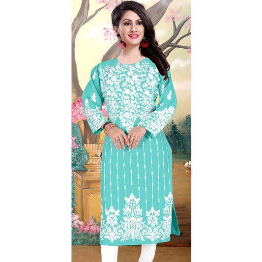 Sky Georgette Kurti - Printed Round Neck 3-4th Sleeve